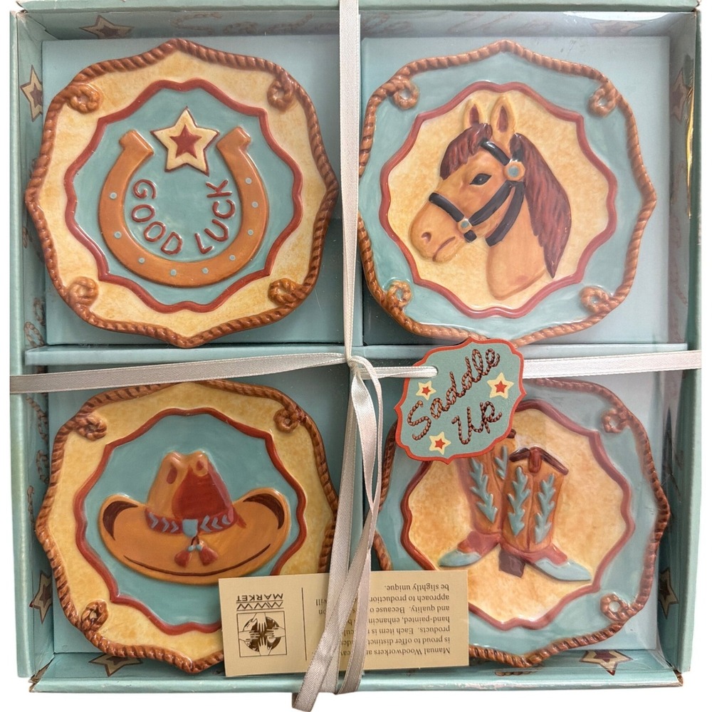 Manual Woodworkers Saddle Up 4.5 Mini Plate Set 4 Western Horse Cowboy CISUMP
